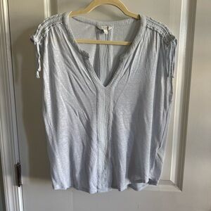 Lucky Brand | Light Blue Linen Blend Cap Sleeve V Neck Blouse Size M